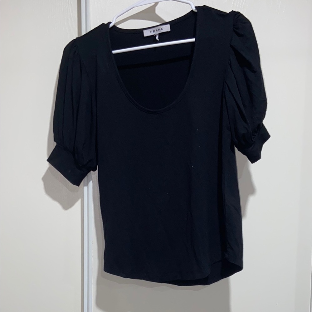 Frame Denim Women's Black Puff Sleeve Blouse